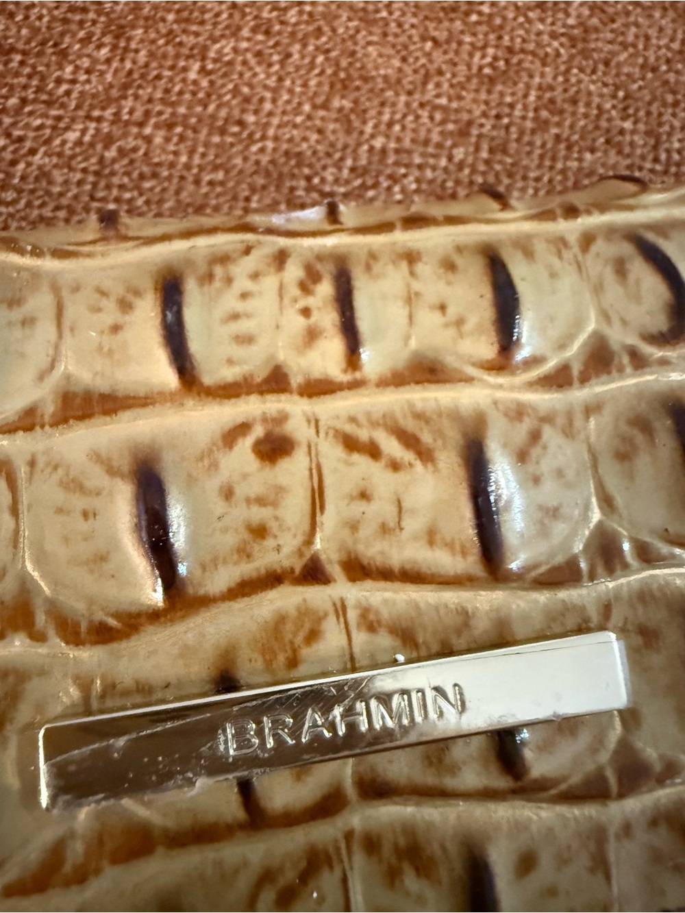 BrahminTwo-Tone Croc-Embossed Soft Checkbook  Wallet - Brown & Tan - Picture 2 of 5